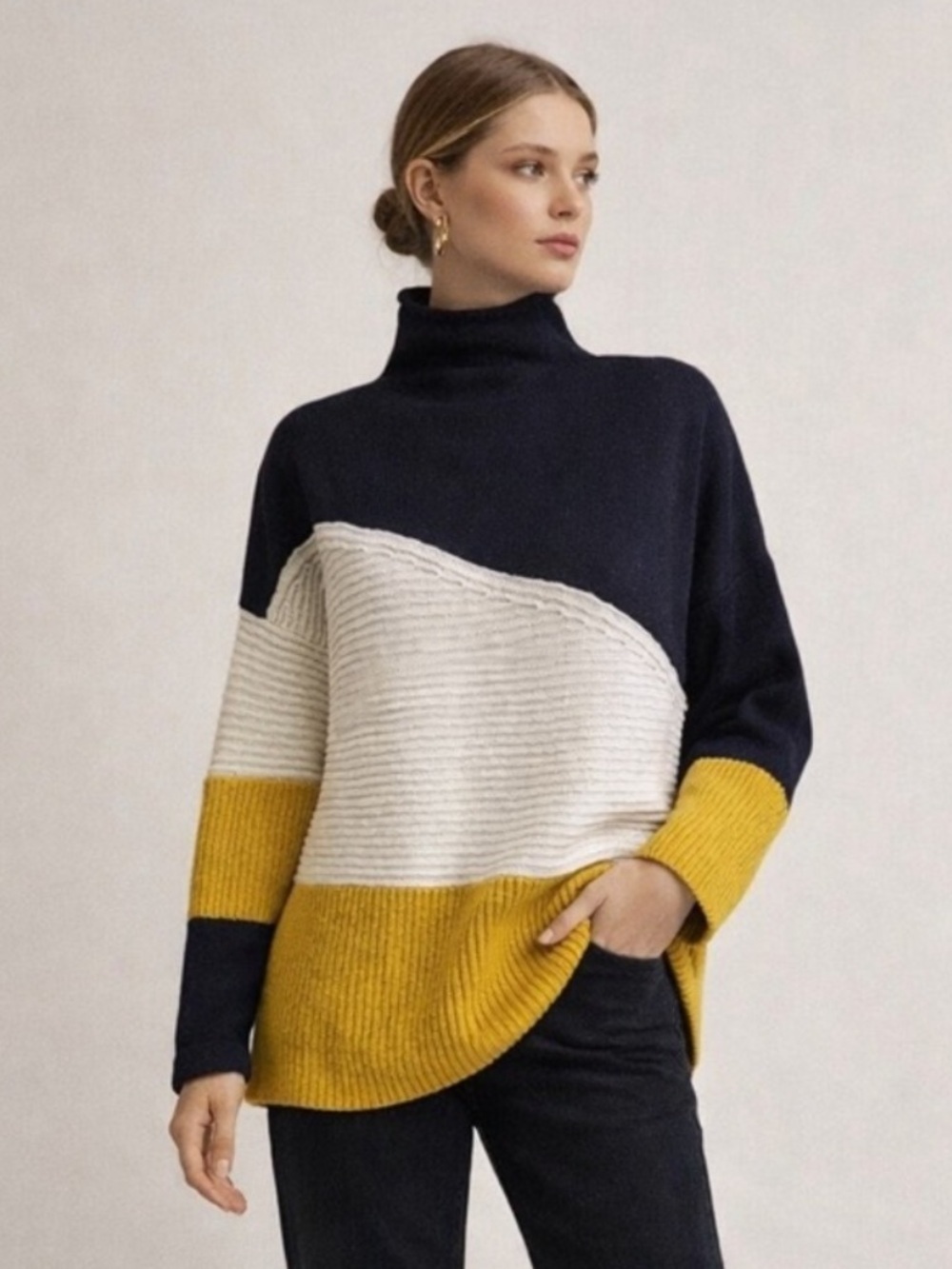French Connection Colorblock Turtleneck Sweater | Navy Mustard Coastal Nautical
